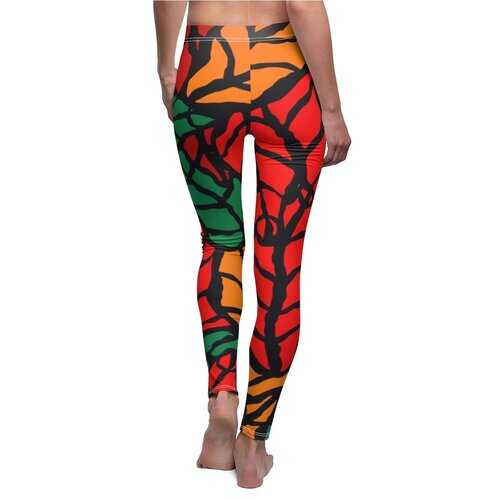 Women Leggings, Red and Green Autumn Leaf Style Fitness Pants