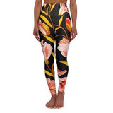 High Waisted Yoga Leggings, Pink and Gold Floral