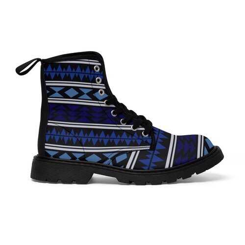 Womens Canvas Boots, Blue Aztec Style