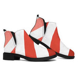 Red and White Herringbone Style Ankle Boots