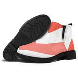 White and Red Herringbone Style Ankle Boots