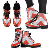 Red and White Herringbone Style Leather Boots