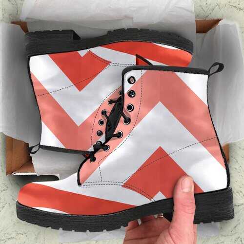 Red and White Herringbone Style Leather Boots
