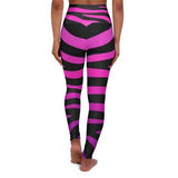 High Waisted Yoga Leggings, Purple and Black Stripes