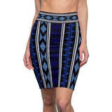 Womens Pencil Skirt, Blue Aztec Style