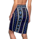 Womens Pencil Skirt, Blue Aztec Style