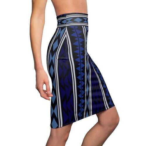 Womens Pencil Skirt, Blue Aztec Style