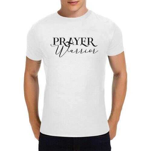 Prayer Warrior Graphic Text Men's Heavy Cotton T-Shirt/XXL (White-One Side Printing)