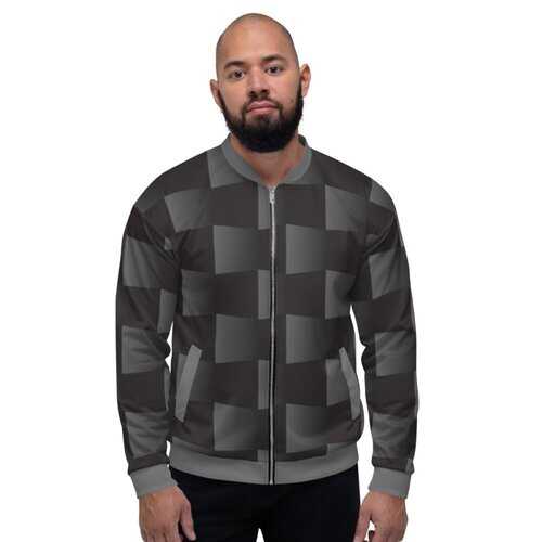 Mens Jackets, Black and Gray 3D Square Style Bomber Jacket