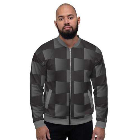 Mens Jackets, Black and Gray 3D Square Style Bomber Jacket