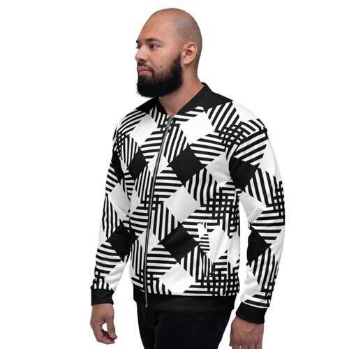 Mens Jackets, Black and White Cross-Hatch Style Bomber Jacket