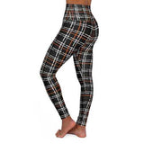 High Waisted Yoga Leggings, Black and Orange Tartan Style Pants