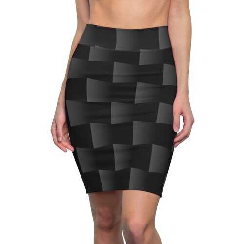 Womens Skirts, Black and Gray 3D Square Style Pencil Skirt