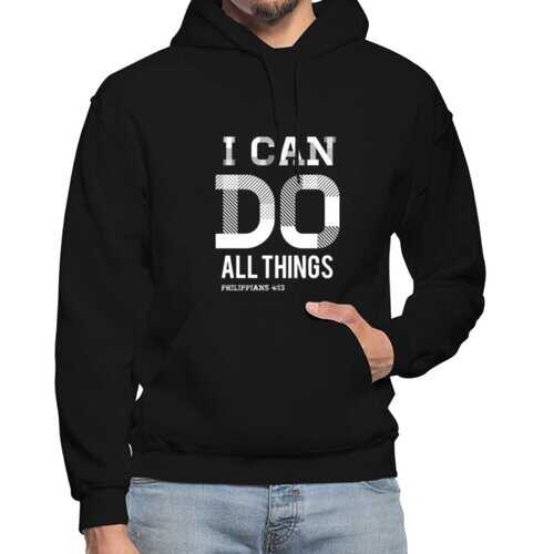 Mens Hoodies, I Can Do All Things Philippians 4:13 Graphic Text Style Heavy Blend Hooded Shirt