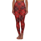 Womens Leggings, Red Plaid Style High Waisted Fitness Pants