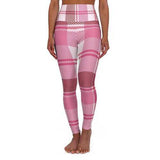 Womens Leggings, Pink and White Plaid Style High Waisted Fitness Pants