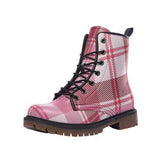 Leather Boots, Pink and White Plaid Style Martin Boots
