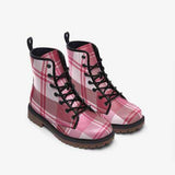 Leather Boots, Pink and White Plaid Style Martin Boots