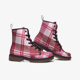 Leather Boots, Pink and White Plaid Style Martin Boots