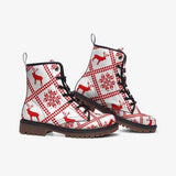 Leather Boots, Red and White Deer Style Martin Boots