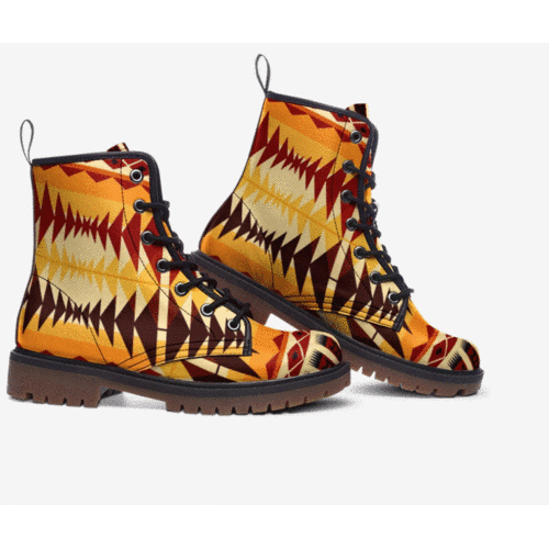 Leather Boots, Orange and Brown Geometric Style Boots
