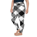 Womens Athletic Pants, Black and White Plaid Style Plus Size High Waist Yoga Leggings