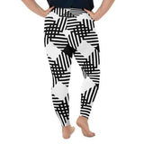 Womens Athletic Pants, Black and White Plaid Style Plus Size High Waist Yoga Leggings