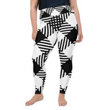 Womens Athletic Pants, Black and White Plaid Style Plus Size High Waist Yoga Leggings