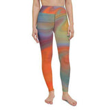 Womens Athletic Pants, Orange Swirl Black Seam Style High Waist Yoga Leggings