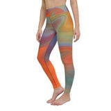 Womens Athletic Pants, Orange Swirl Black Seam Style High Waist Yoga Leggings