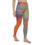 Womens Athletic Pants, Orange Swirl Black Seam Style High Waist Yoga Leggings