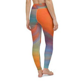 Womens Athletic Pants, Orange Swirl White Seam Style High Waist Yoga Leggings