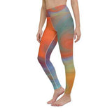 Womens Athletic Pants, Orange Swirl White Seam Style High Waist Yoga Leggings