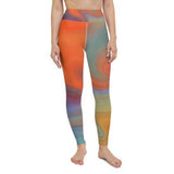 Womens Athletic Pants, Orange Swirl White Seam Style High Waist Yoga Leggings