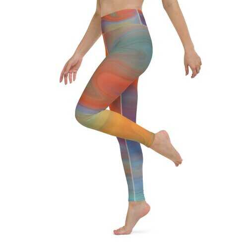 Womens Athletic Pants, Orange Swirl White Seam Style High Waist Yoga Leggings