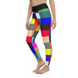 Womens Athletic Pants, Multicolor Block Black High Waist Style Yoga Leggings