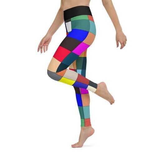 Womens Athletic Pants, Multicolor Block Black High Waist Style Yoga Leggings
