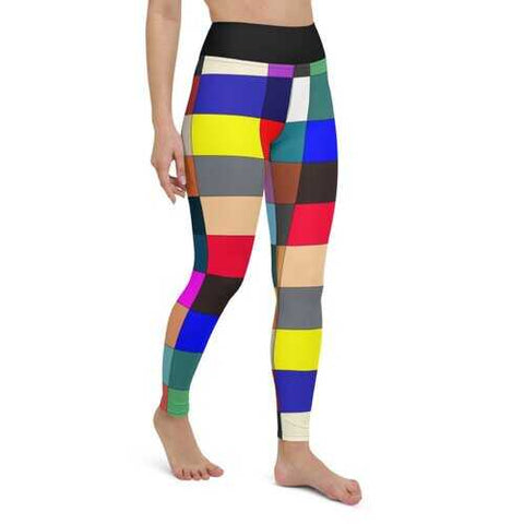 Womens Athletic Pants, Multicolor Block Black High Waist Style Yoga Leggings