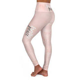 High Waisted Yoga Leggings, Peach Marble Hello Peace Graphic Style Fitness Pants