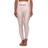 High Waisted Yoga Leggings, Peach Marble Hello Peace Graphic Style Fitness Pants