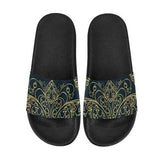 Flip-Flop Sandals, Black and Gold Swirl Style Women's Slides