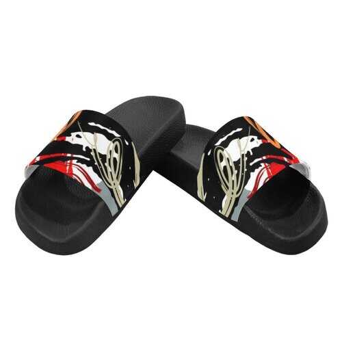 Flip-Flop Sandals, Red Black and White Abstract Style Women's Slides