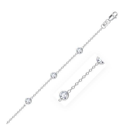 14k White Gold Anklet with Round White Cubic Zirconia, size 10''