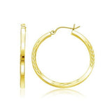 14k Yellow Gold Diamond Cut Hoop Earrings