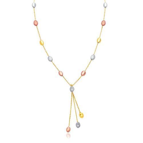 14k Tri-Color Gold Pebble Station Necklace with Triple Drop, size 17''
