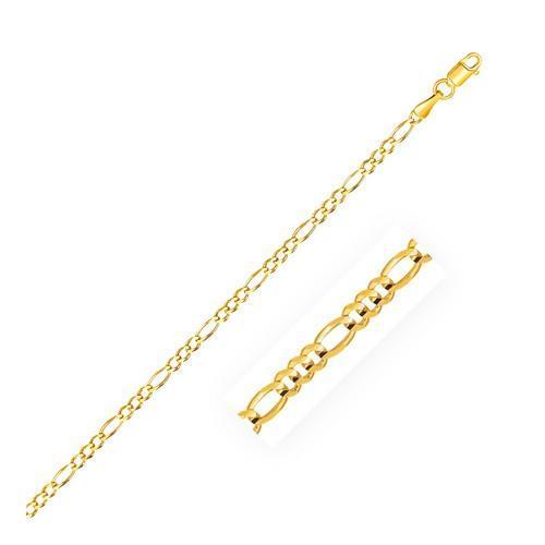 2.8mm 14k Yellow Gold Figaro Anklet, size 10''