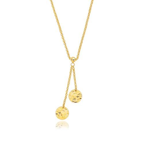 14k Yellow Gold Hammered Disc Lariat 17'' Necklace, size 17''
