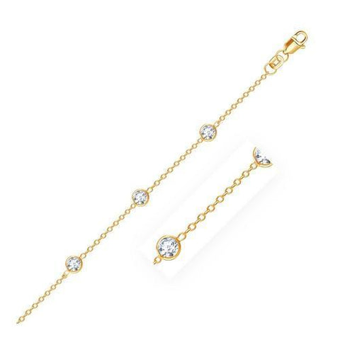 14k Yellow Gold Anklet with Round White Cubic Zirconia, size 10''