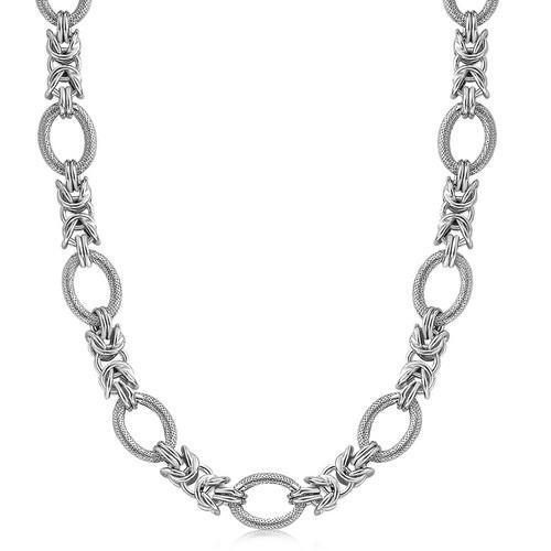 Sterling Silver  Rhodium Plated Knot Style and Textured Oval Chain Necklace, size 18''