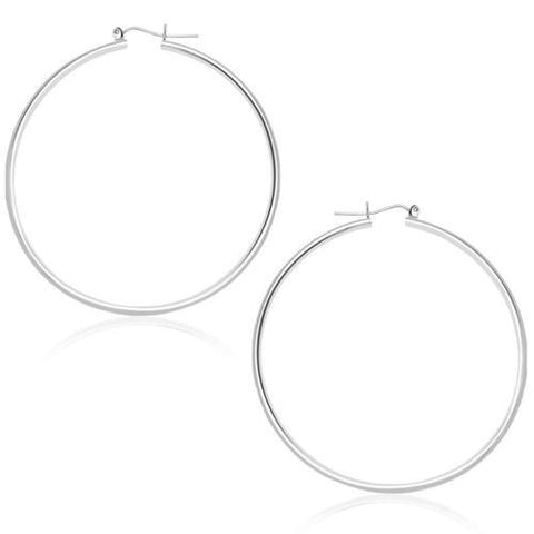 14k White Gold Polished Hoop Earrings (45 mm)